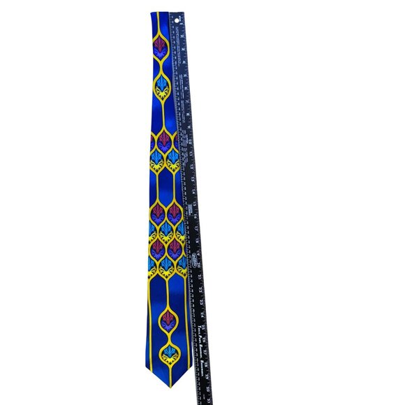 Rush Limbaugh No Baundaries Collections Blue & Yellow Silk Geometric Necktie - Picture 6 of 7